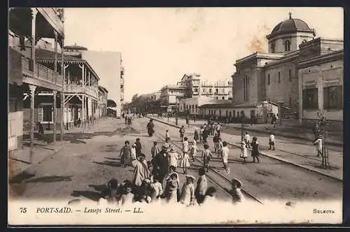 AK Port-Said, Rue de Lesseps, Strassenpartie