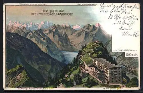 Künstler-AK C. Steinmann, Nr. 2165: Stanserhorn, Blick gegen das Berner Oberland u. Sarnersee