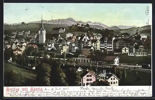 AK Herisau, Stadtpanorama mit Säntis