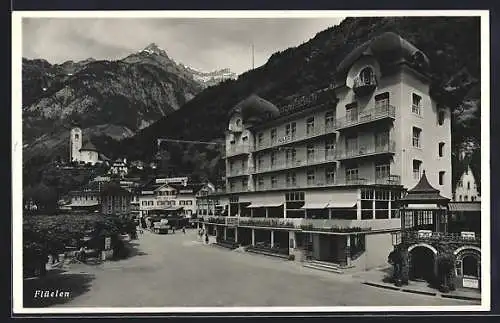 AK Flüelen, Hotel Urnerhof, im Hintergrund Hotel Tell & Post