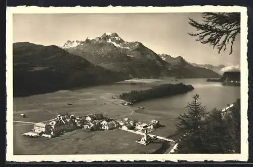 AK Sils-Baselgia, Blick von Plaz auf Silser-See, Halbinsel Chaste und Piz della Margna