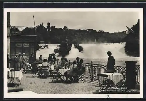 AK Schaffhausen, Schlösschen Wörth, Gartenterrasse mit Rheinfall