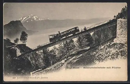 AK Rigi-Kulm, Rigi-Bahn auf der Schnurtobelbrücke mit Pilatus