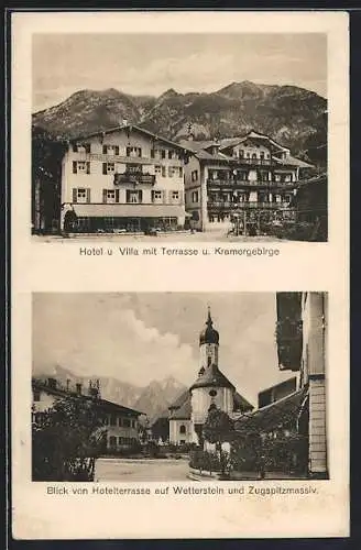 AK Garmisch, Hotel Drei Mohren, Zugspitzmassiv und Wetterstein