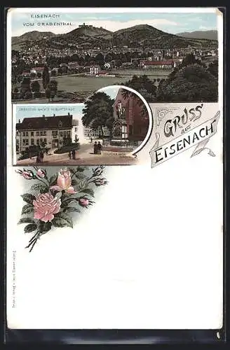 Lithographie Eisenach / Thüringen, Ortsansicht vom Grabenthal