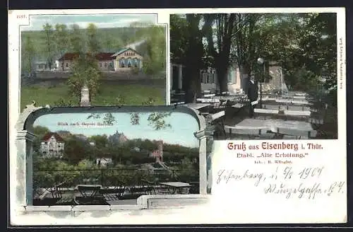 AK Eisenberg / Thür., Gasthaus Alte Erholung, Blick nach Geyers Garten