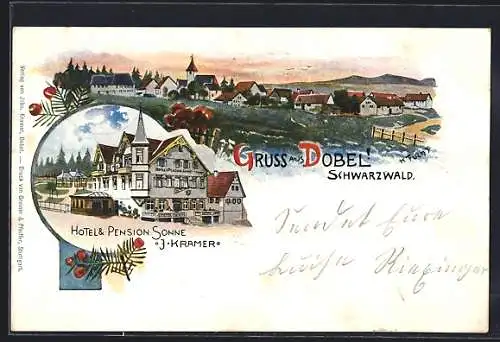 Lithographie Dobel / Schwarzwald, Hotel & Pension Sonne v. J. Kramer