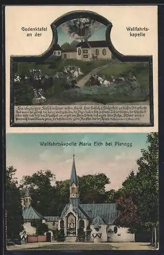 AK Maria Eich, Wallfahrtskapelle Maria Eich, Gedenktafel an der Wallfahrtskapelle