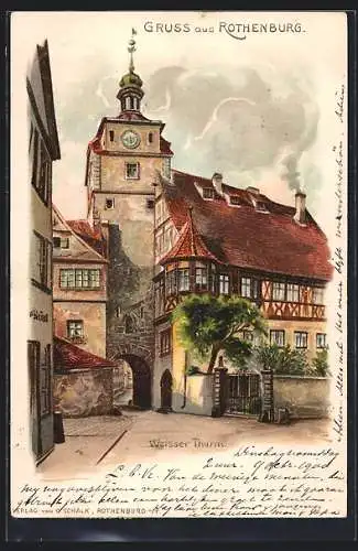 Künstler-AK Rothenburg / Tauber, Blick zum Weissen Thurm