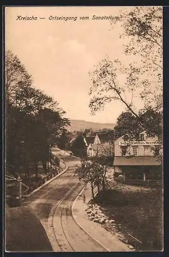 AK Kreischa / Erzgeb., Ortseingang vom Sanatorium