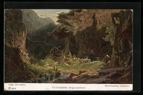 Künstler-AK Carl Spitzweg: Einsiedler spielt auf der Geige