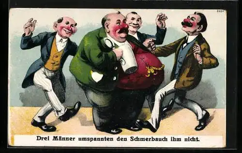 Künstler-AK Bruno Bürger & Ottillie Nr. 8257: Drei Männer umspannten den Schmerbauch ihm nicht