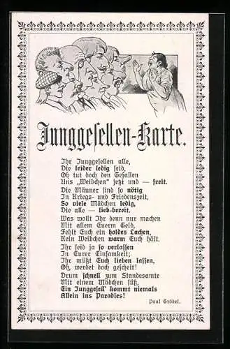 AK Junggesellen-Karte, Gedicht