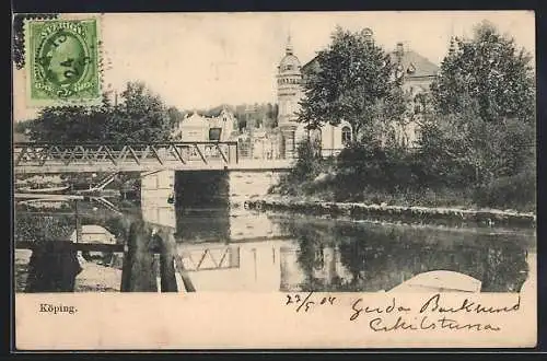 AK Köping, Partie am Kanal mit Brücke