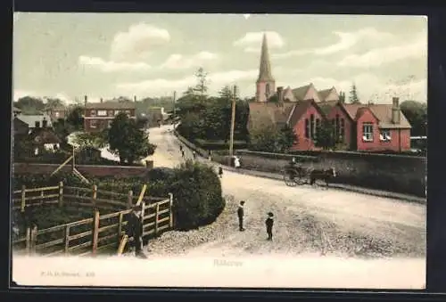 AK Bitterne, Ortsansicht mit Kirche und Bevölkerung