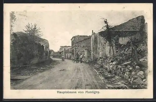 AK Montigny, Trümmer an der Hauptstrasse