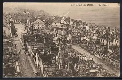 AK Gerdauen, zerstörte Gebäude aus der Vogelschau, Krieg in Ostpreussen