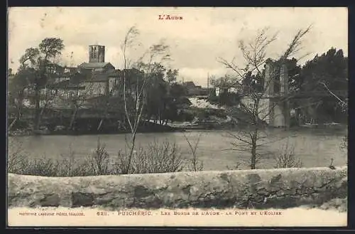 AK Puichéric, Les Bords de l`Aude, Le Pont et l`Église