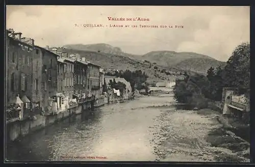AK Quillan, l`Aude et les terrasses sur la rive