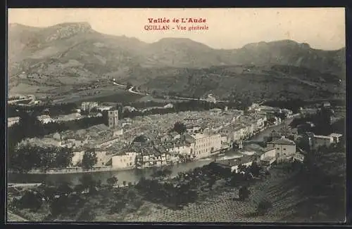 AK Quillan, Vue générale de la ville dans la vallée de l`Aude