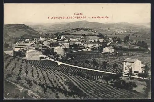 AK Villeneuve-les-Corbières, Vue générale du village et des vignobles environnants