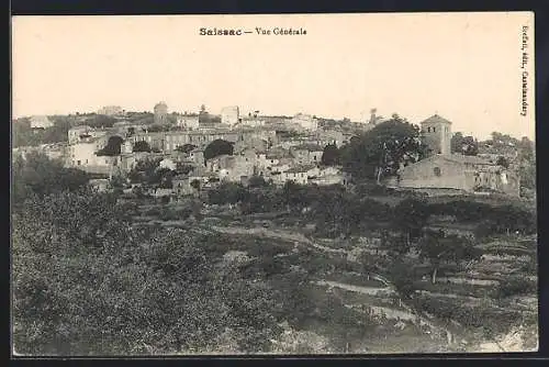 AK Saissac, Vue générale du village et de l`église