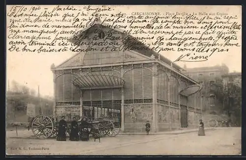 AK Carcassonne, Place Davilla, La Halle aux Grains