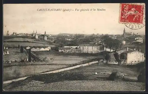 AK Castelnaudary, Vue générale et les Moulins