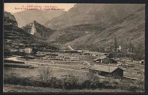 AK Axat, Une scierie das le fond, à gauche, les Gorges de St-Georges