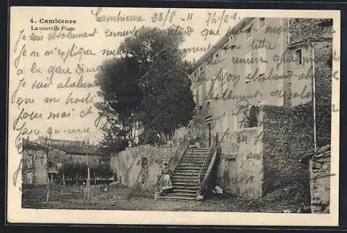 AK Cambieure, La nouvelle Place et escaliers avec arbres et mur en pierre