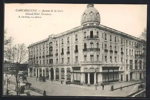 AK Carcassonne, Avenue de la Gare et Grand Hôtel Terminus