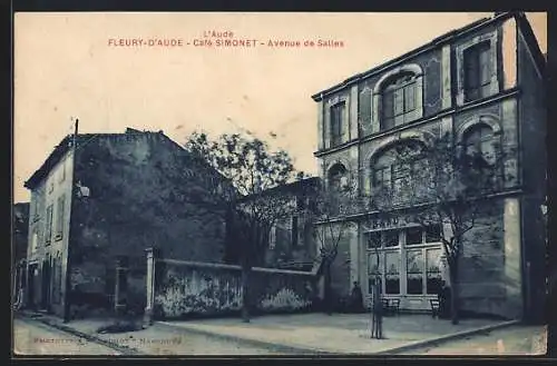 AK Fleury-d`Aude, Café Simonet sur l`Avenue de Salles