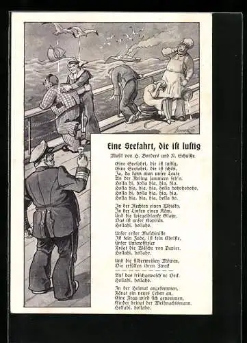 Künstler-AK Eine Seefahrt, die ist lustig, Passagiere übergeben sich an der Schiffsreeling