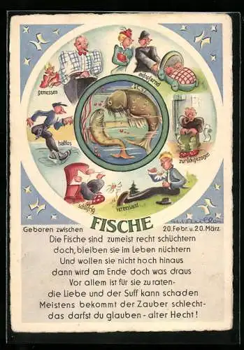 AK Sternzeichen-Fische, Eigenschaften und Kurzgedicht