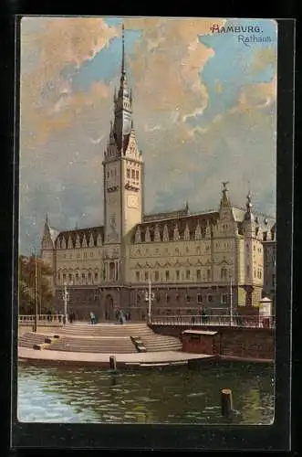 Lithographie Hamburg, Ansicht vom Rathaus