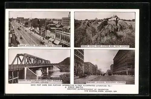 AK Edmonton, Jasper Avenue, What Field, Bridge over Kaministiqua, Portage Avenue in Winnipeg