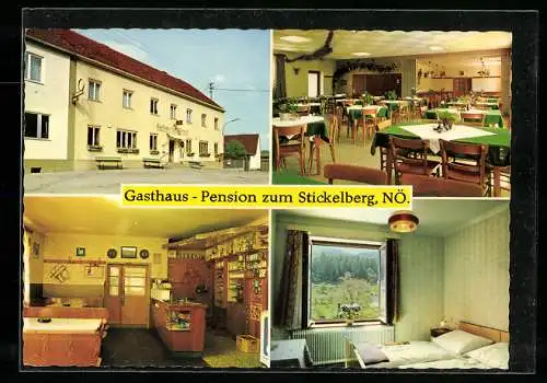 AK Hollenthon, Gasthaus-Pension Stickelberg, Innen- und Aussenansicht