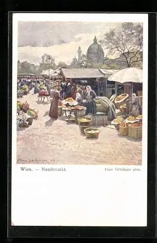 Künstler-AK Hans Götzinger: Wien, Stände auf dem Naschmarkt