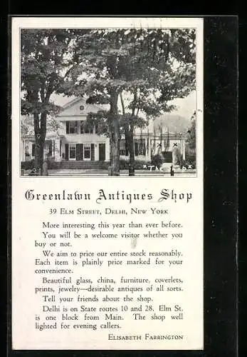 AK Delhi, NY, Greenlawn Antiques Shop, 39 Elm Street