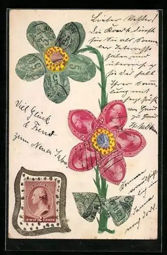 AK Blumen aus US-amerikanischen Briefmarken