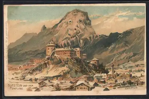 Künstler-AK Edward Theodore Compton: Kufstein, Blick auf den vermenschlichten Pendling, Berg mit Gesicht / Berggesichter