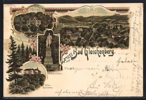 Lithographie Bad Gleichenberg, Ansicht von oben, Gundenhof, Schloss Gleichenberg