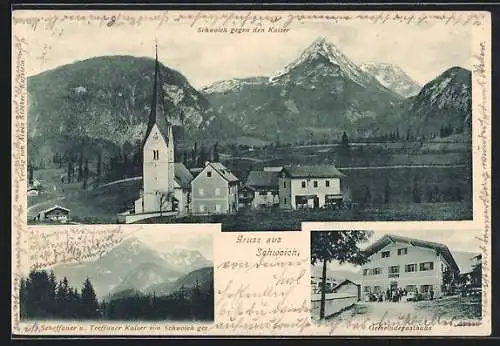 AK Schwoich, Gemeinde-Gasthaus, Blick gegen den Kaiser