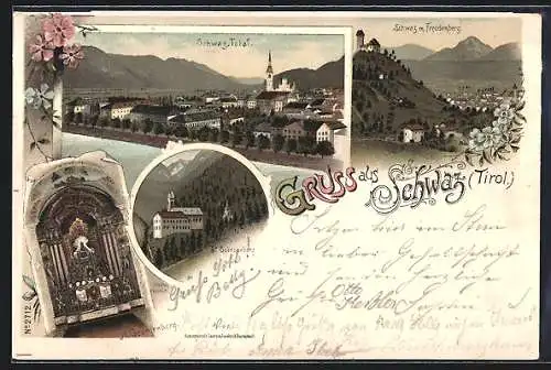 Lithographie Schwaz, St. Georgenberg, Totalansicht