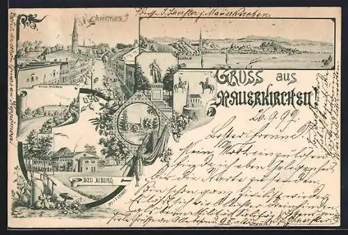 AK Mauerkirchen, Marktplatz, Denkmal Josef II., Bad Biburg, St. Florian, Schloss Spitzenberg