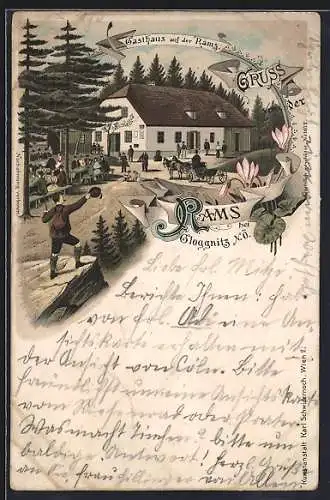 Lithographie Rams, Gasthaus auf der Rams