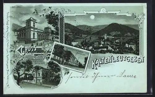 Mondschein-Lithographie Kaltenleutgeben, Gursalon, Dr. Emmel`sche Kaltwasser-Heilanstalt