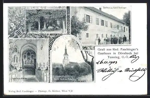 AK Dörnbach bei Tenning, Kirche Maria vom Guten Rath., Inneres der Kirche und Gasthaus Rudolf Faschinger