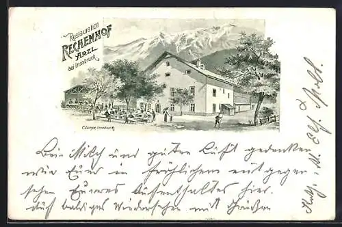 Lithographie Arzl bei Innsbruck, Das Restaurant Rechenhof