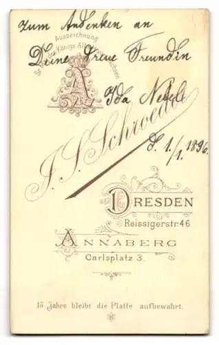 Fotografie J. S. Schroeder, Dresden, Annaberg, Ida Nebel im Jahr 1896